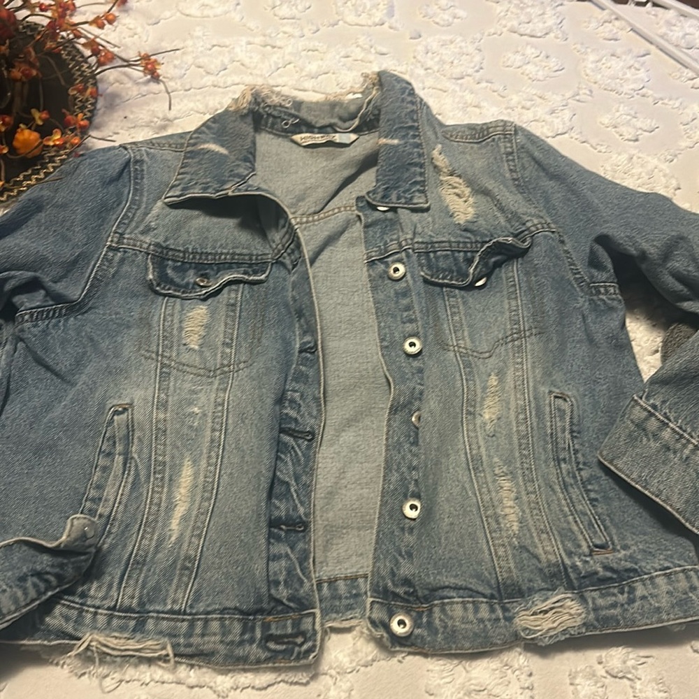 Jean Jacket Distressed size XL Highway brand Super Cute Fast Shipping